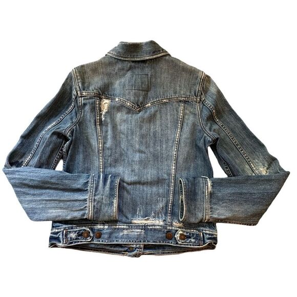 Abercrombie & Fitch Women’s Distressed Classic Button Front Denim Jacket Large - Picture 7 of 15